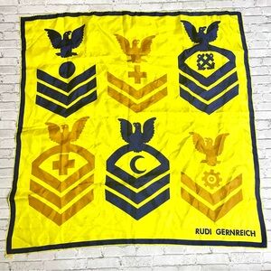 Rudi Gernreich Rare 100% Silk Vintage 1960's Scarf Military Navy Yellow Japan